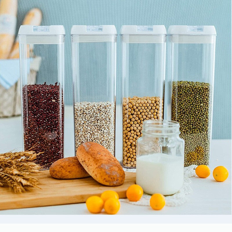 Set 7 Recipiente din Plastic, pentru Alimente/Obiecte, Inchidere Ermetica, 2 x 0.5l, 2 x 0.8l, 2 x 1.2l, 1 x 1.9 l, Capac Alb, Transparent