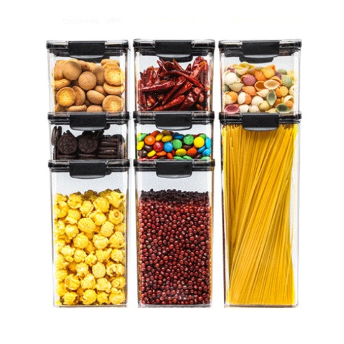 Set 8 Recipiente din Plastic, pentru Alimente/Obiecte, Inchidere Ermetica, 2 x 460 ml, 3 x 700 ml, 2 x 1300 ml, 1 x 1800 ml, Transparent