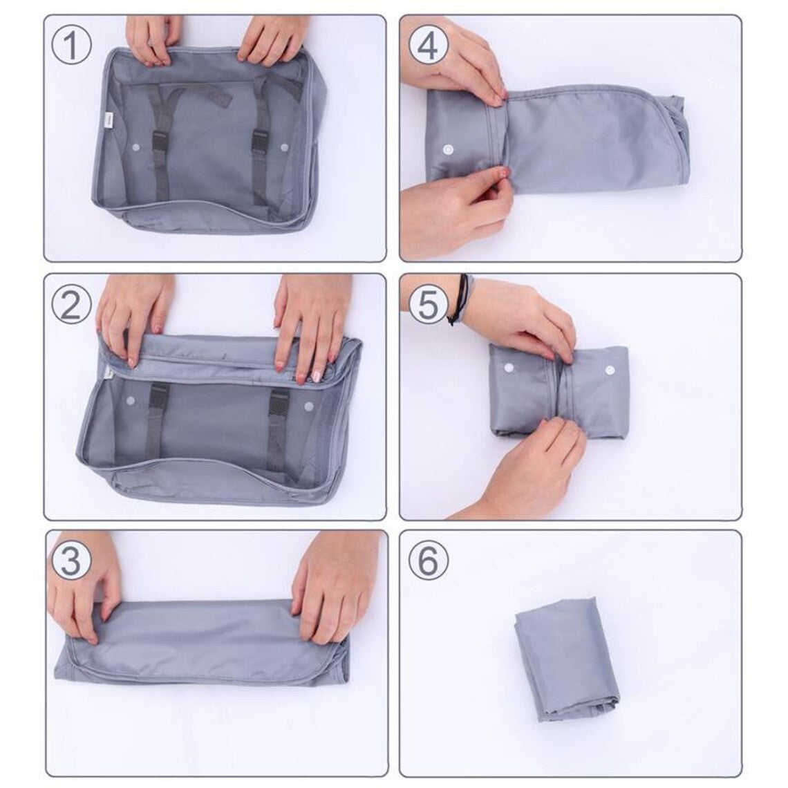 Set 8 huse organizare bagaj material poliester, impermeabil, cu fermoar, pentru calatorii sau dulap, sac pentru pantofi inclus, pliabil, gri