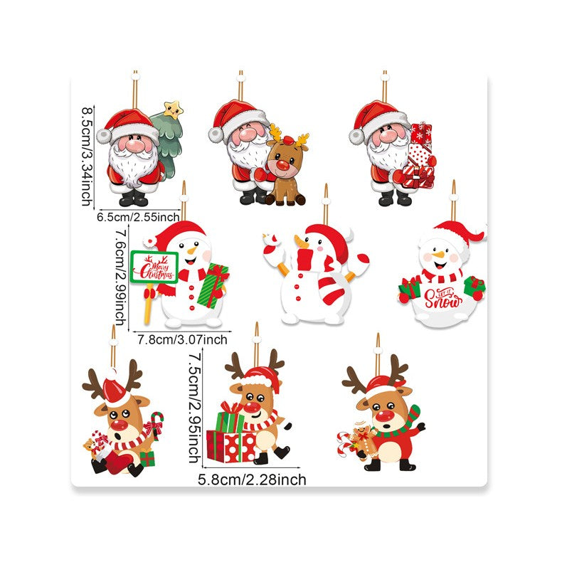 Set 9 Decoratiuni de Craciun din Lemn, cu Snur pentru Agatare in Brad, Model Reni, 3 Modele, Diferite Dimensiuni, Multicolor