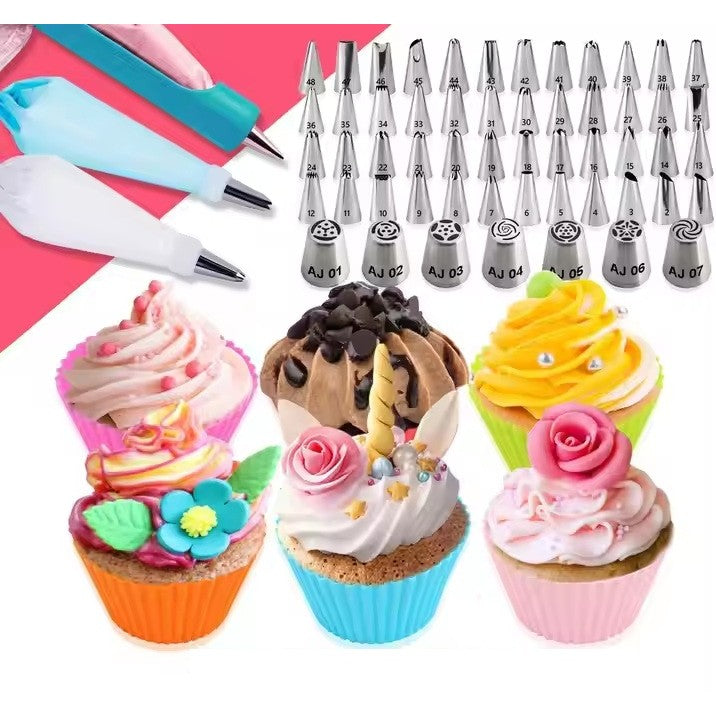 Set 92 Piese Ustensile pentru Ornare Prajituri, din Plastic si Otel Inoxidabil, Forme Briose, Multicolor