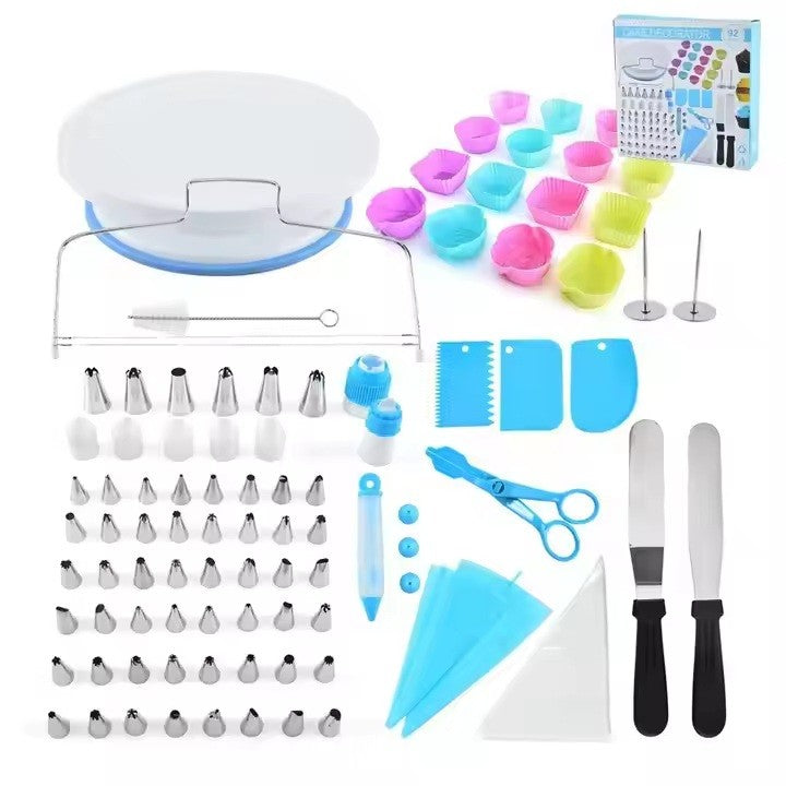 Set 92 Piese Ustensile pentru Ornare Prajituri, din Plastic si Otel Inoxidabil, Forme Briose, Multicolor