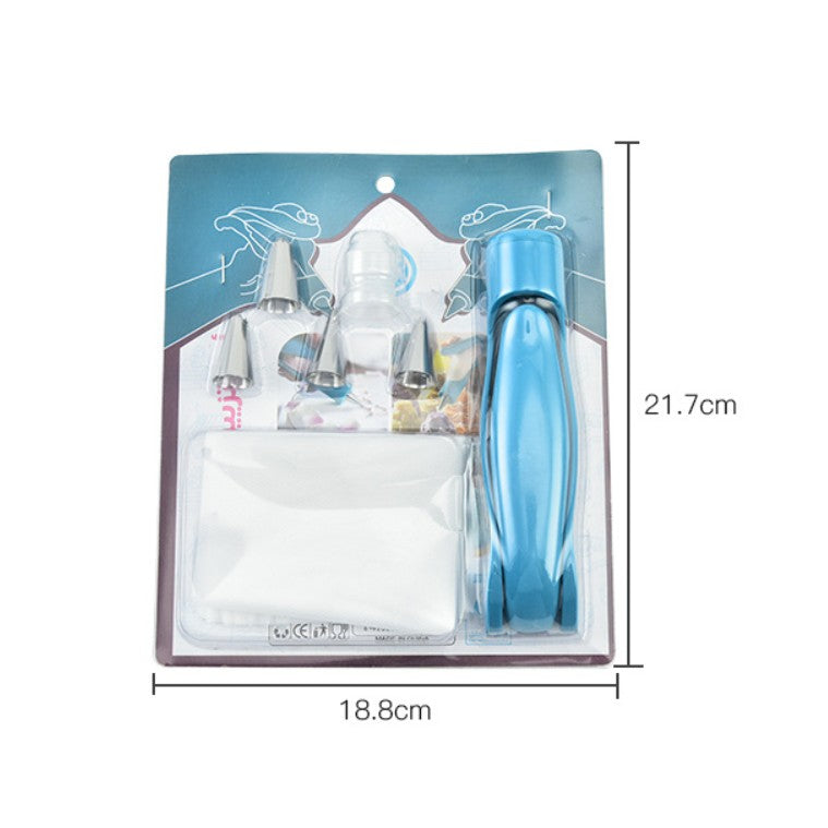 Set Accesorii Decorare Prajituri si Torturi, 5 Capete pentru Modele, 21.7x18.8 cm, Ustensila Manuala pentru Ornare, Albastru