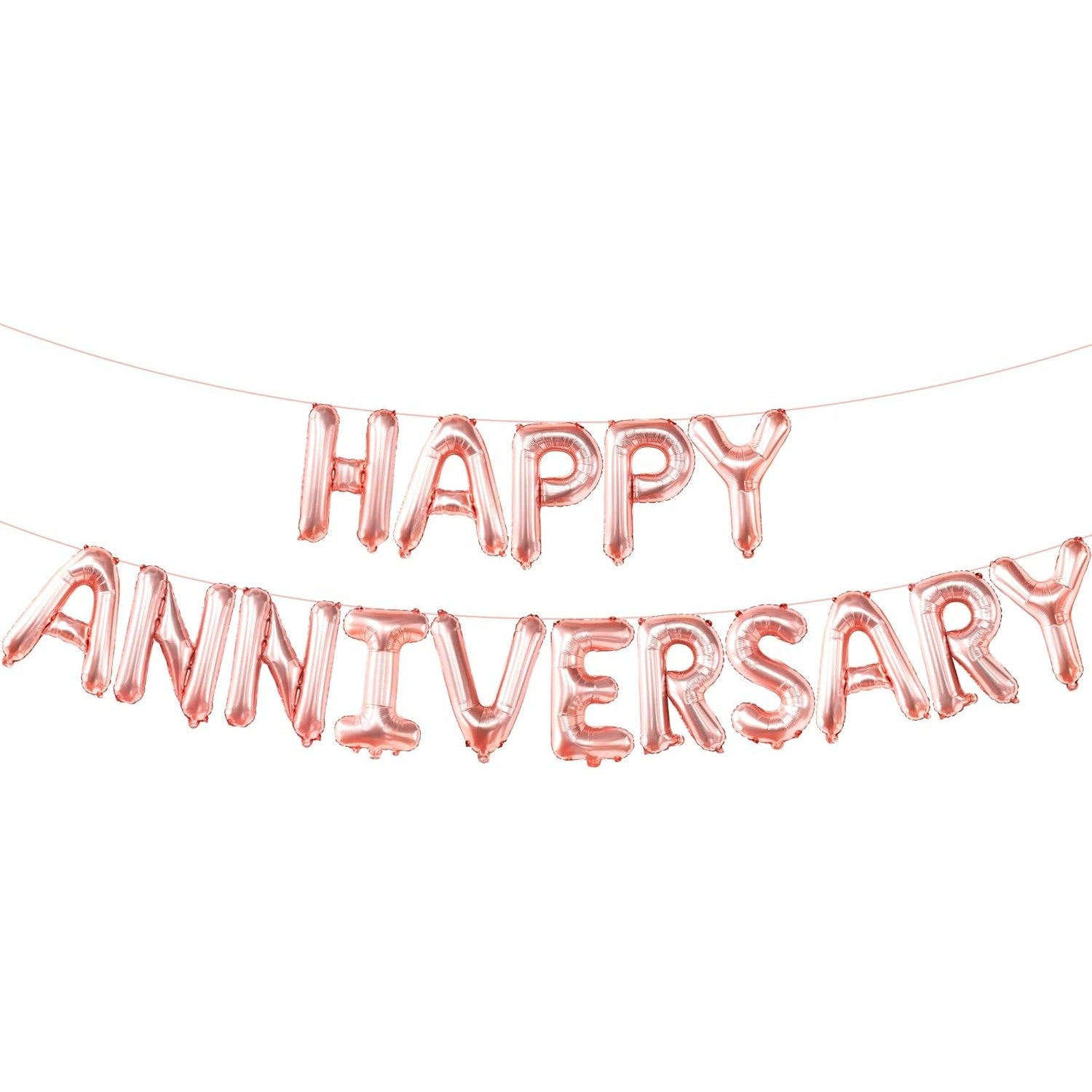 Set Baloane din Folie Metalizata, Model Happy Anniversary, Litere de 40 cm, Baloane Party, Ambalaj Individual, Pai Inclus, Umflare cu Aer sau Heliu, Roz