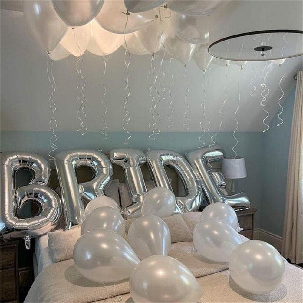 Set Baloane din Folie Metalizata, Model Scris Bride, Litere de 100 cm, Tema Iubire, Baloane Party, Ambalaj Individual, Pai Inclus, Umflare cu Aer sau Heliu, Argintiu