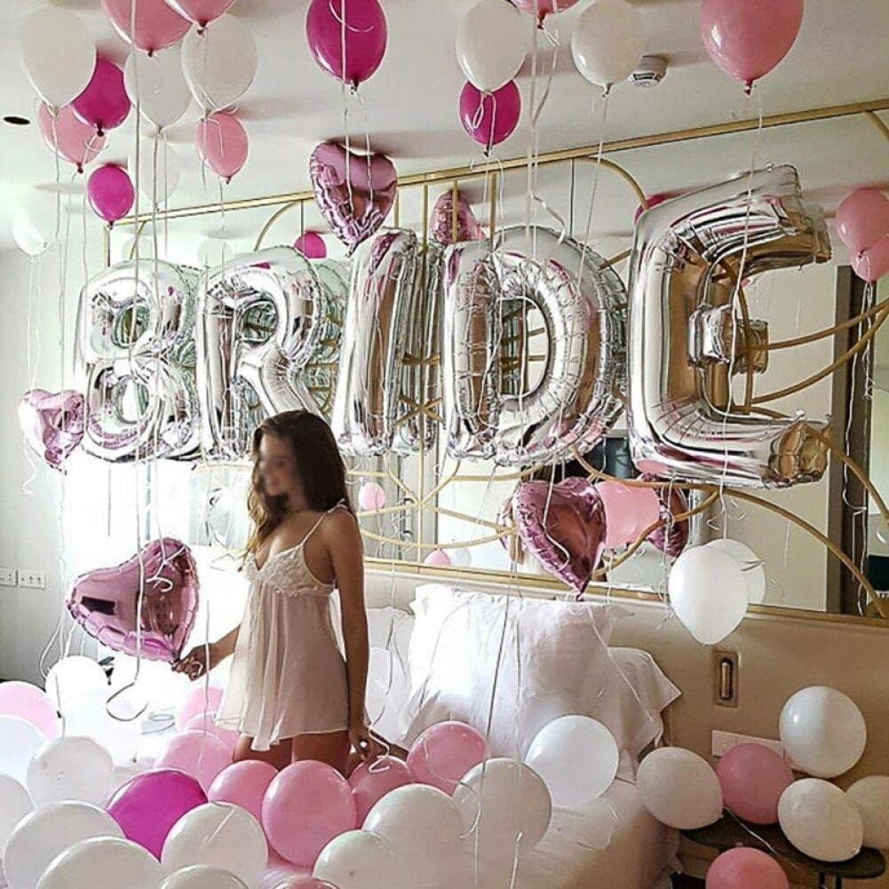 Set Baloane din Folie Metalizata, Model Scris Bride, Litere de 100 cm, Tema Iubire, Baloane Party, Ambalaj Individual, Pai Inclus, Umflare cu Aer sau Heliu, Argintiu