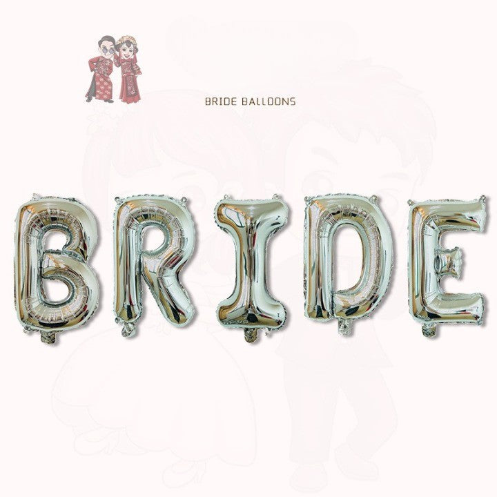 Set Baloane din Folie Metalizata, Model Scris Bride, Litere de 100 cm, Tema Iubire, Baloane Party, Ambalaj Individual, Pai Inclus, Umflare cu Aer sau Heliu, Argintiu