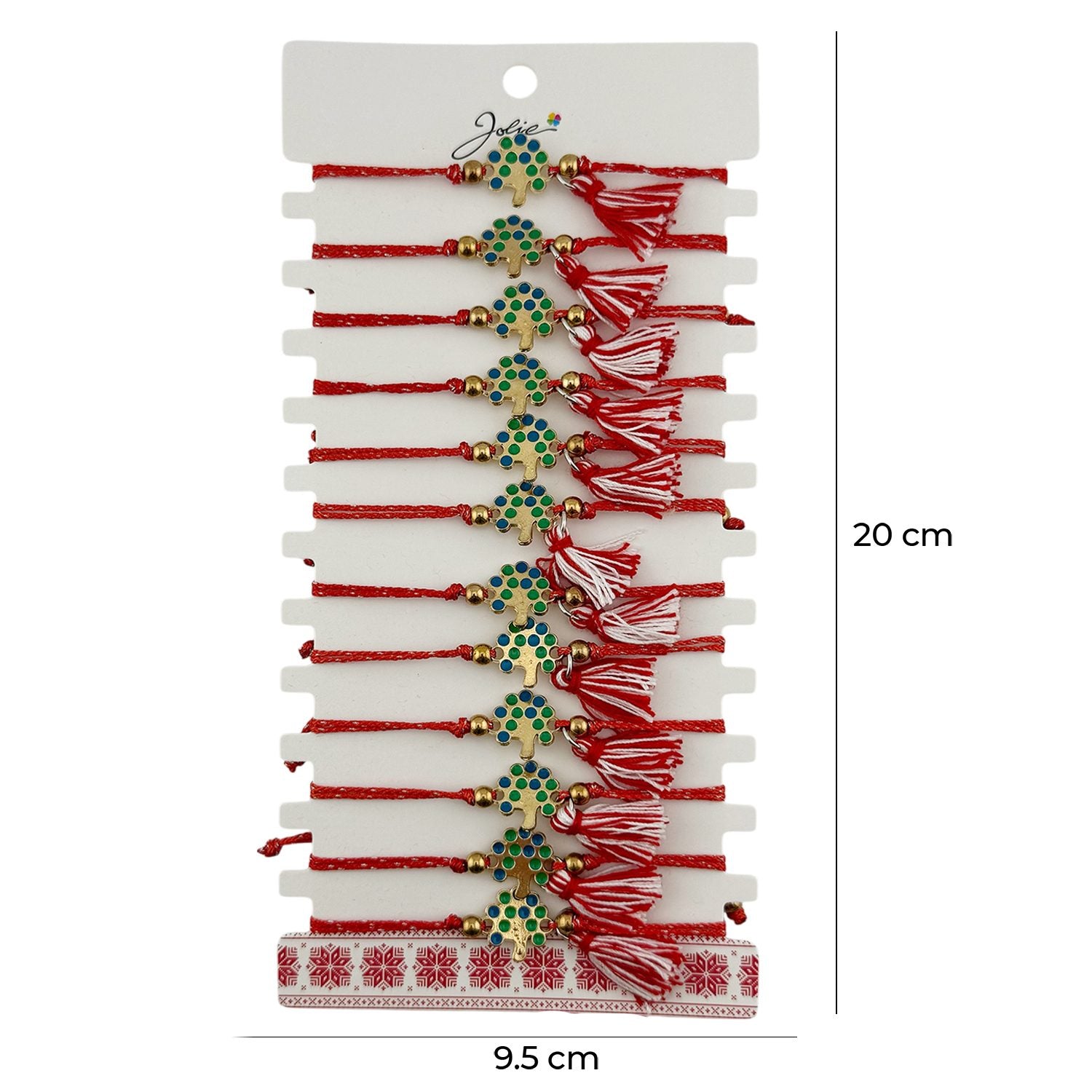 Martisor Bratara cu Ciucure pentru Dama, Model Copacul Vietii, Set 12 bucati, Pandativ din Inox, Snur Reglabil, Rosu/Alb