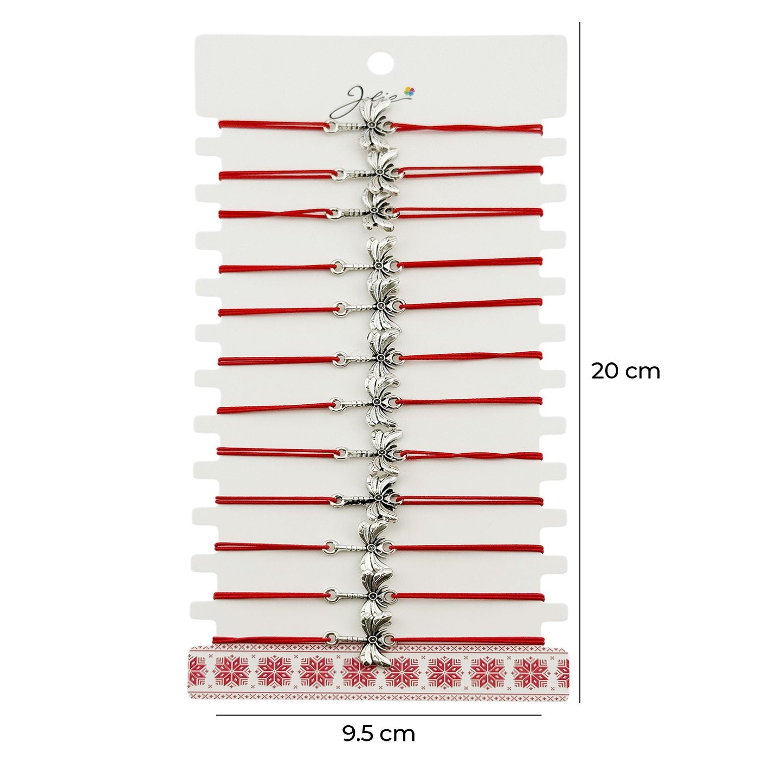 Martisor Bratara Elastica cu Pandantiv din Inox, pentru Dama, Set 12 bucati, Snur Rosu Textil, Model Libelula