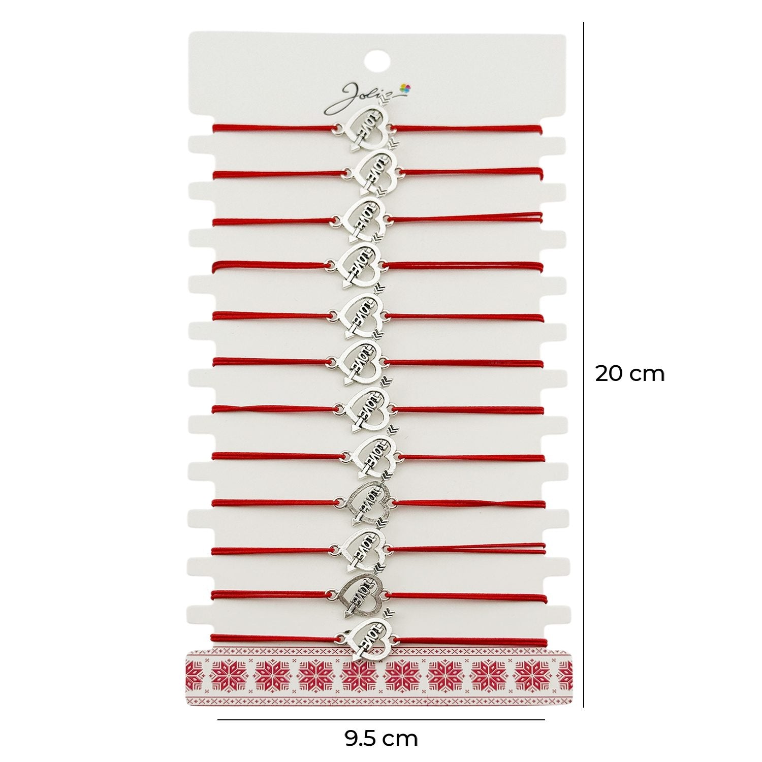 Martisor Bratara Elastica cu Pandantiv din Inox, pentru Dama, Set 12 bucati, Snur Rosu Textil, Model Inima Love