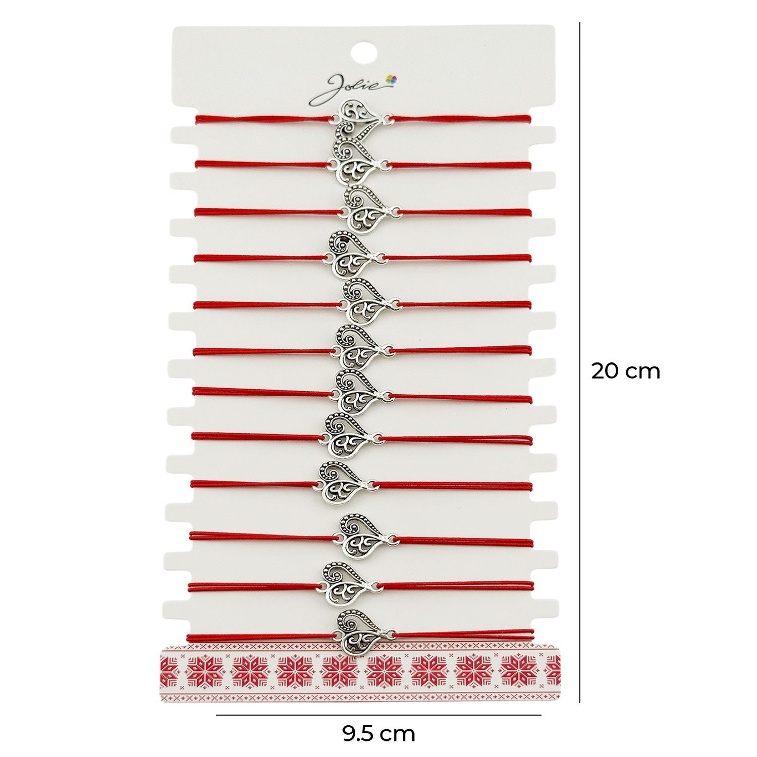 Martisor Bratara Elastica cu Pandantiv din Inox, pentru Dama, Set 12 bucati, Snur Rosu Textil, Model Inima Eleganta