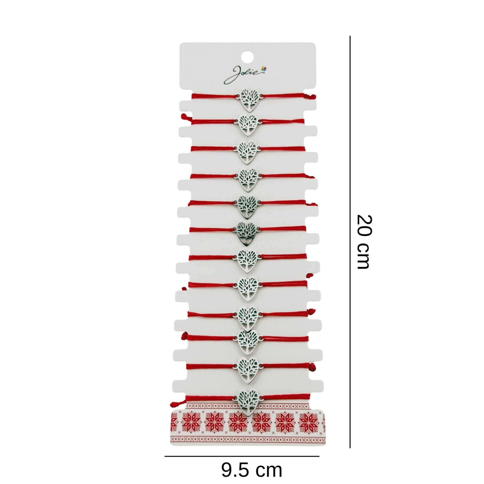 Bratara Martisor pentru Dama, Model Copac in Inima, Set 12 bucati, Pandativ Argintiu din Inox cu Snur Rosu Ajustabil