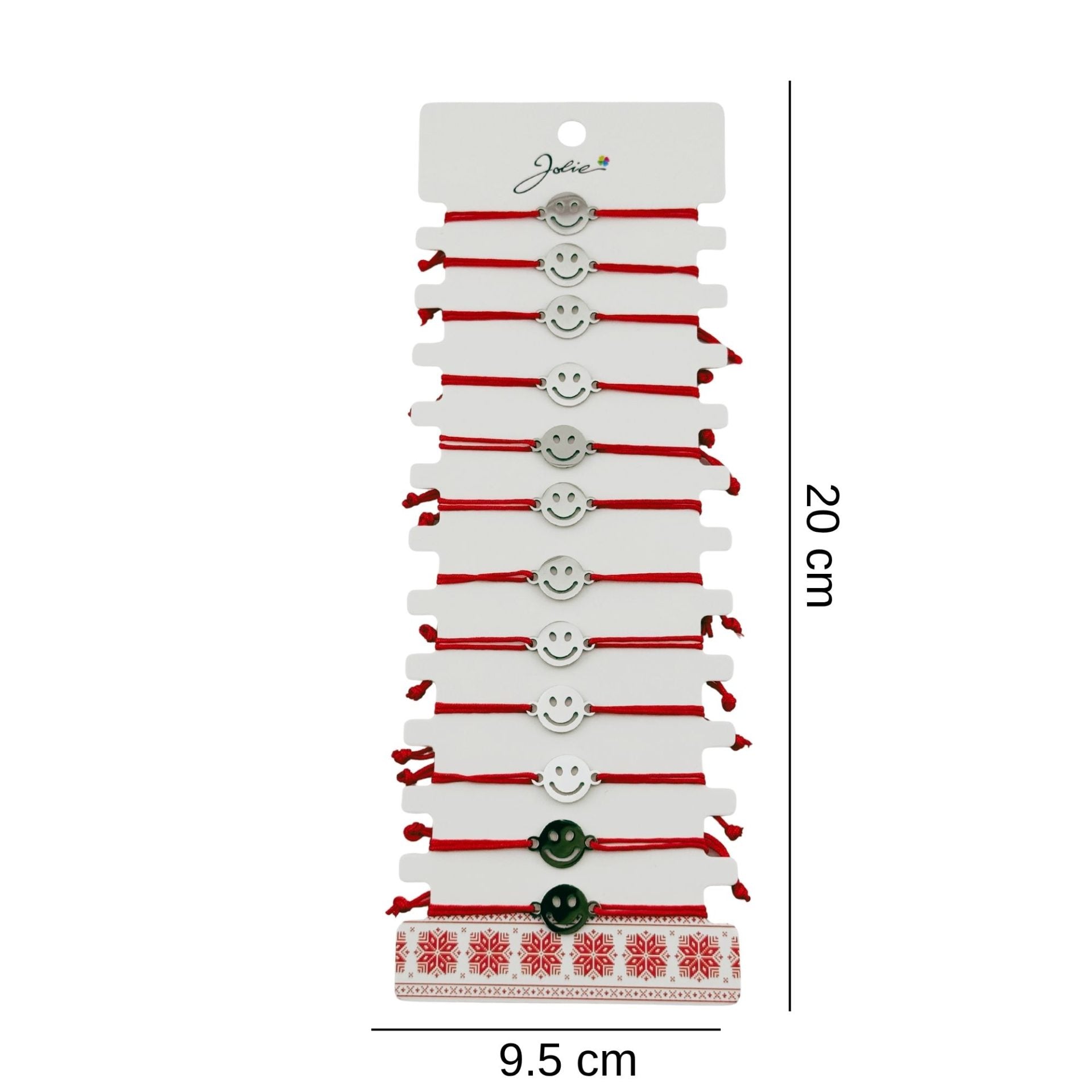 Bratara Martisor pentru Dama, Model Smile, Set 12 bucati, Pandativ Argintiu din Inox cu Snur Rosu Ajustabil