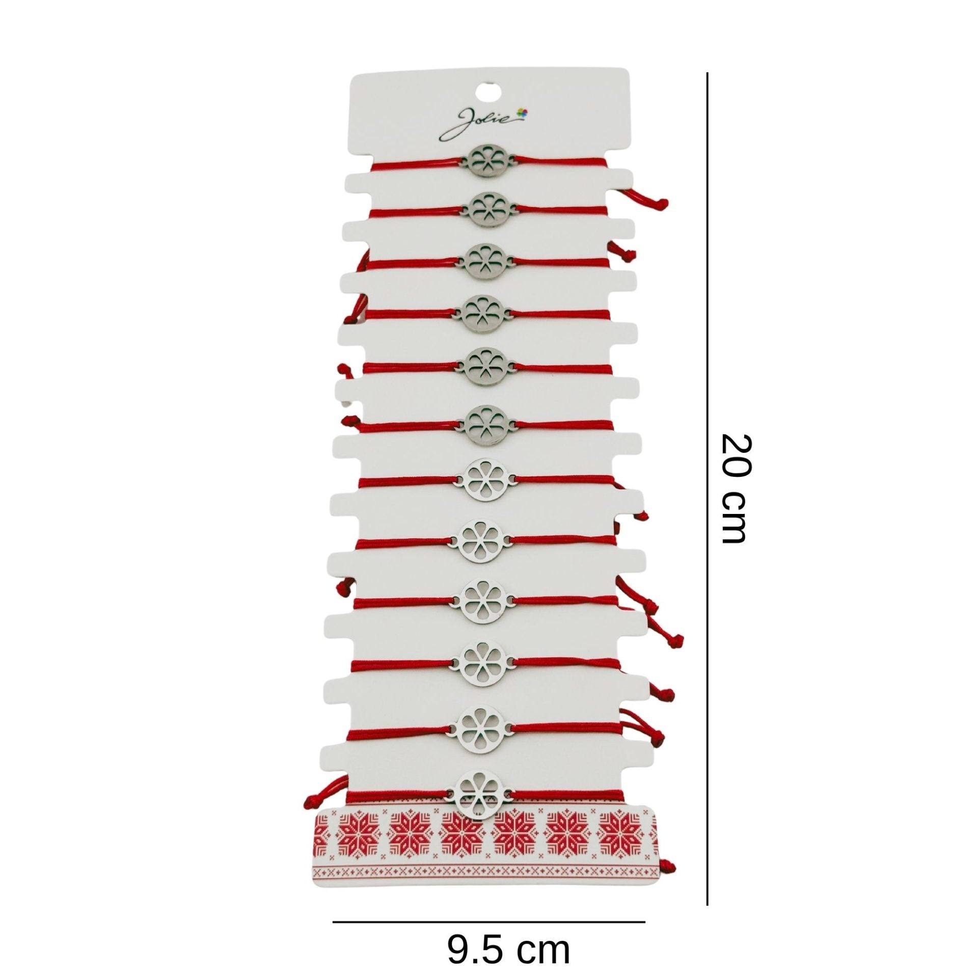 Bratara Martisor pentru Dama, Model Floare in Cerc, Set 12 bucati, Pandativ Argintiu din Inox cu Snur Rosu Ajustabil