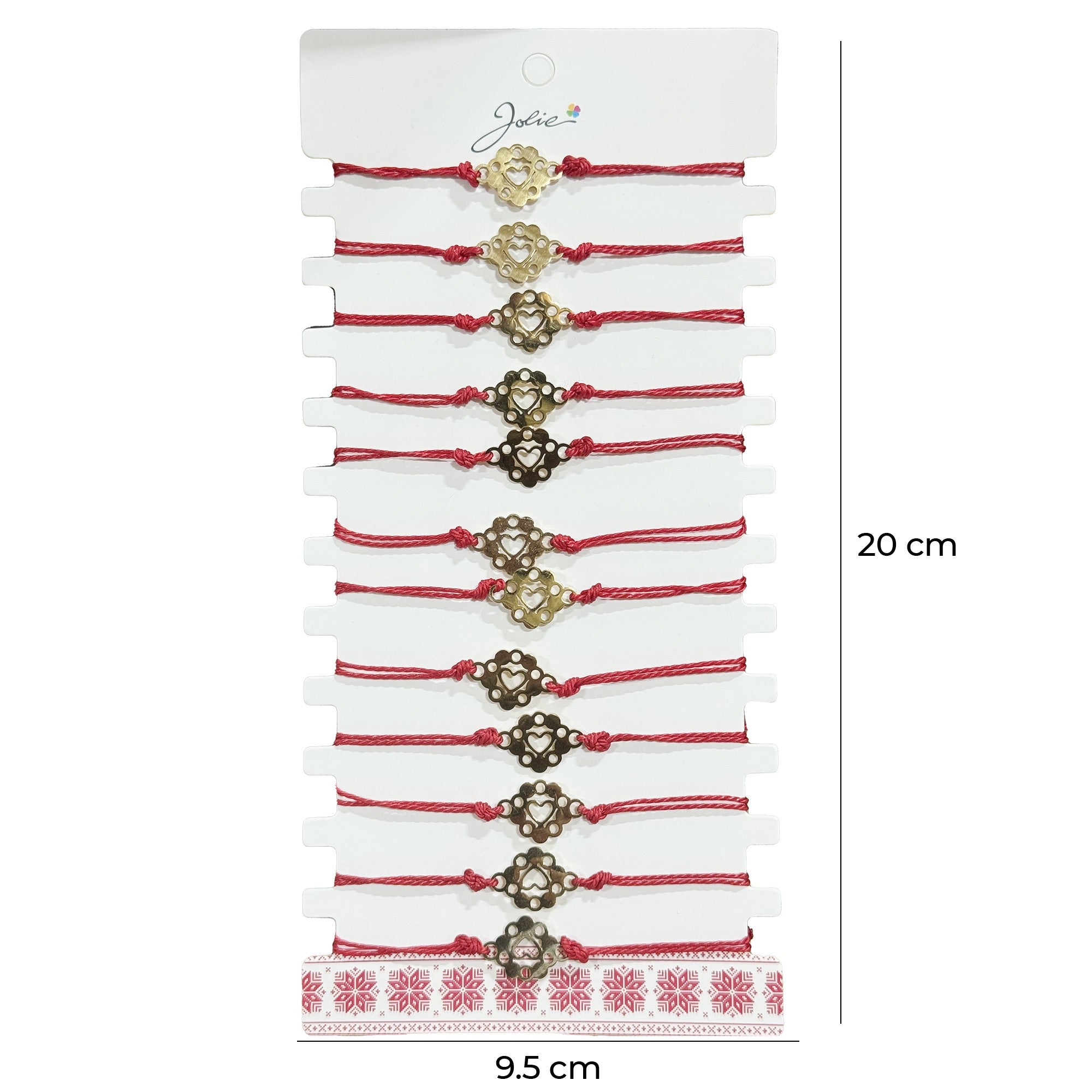 Bratara Martisor pentru Dama, Model Inima in Floare, Set 12 bucati, Pandativ Auriu din Inox cu Snur Rosu Ajustabil