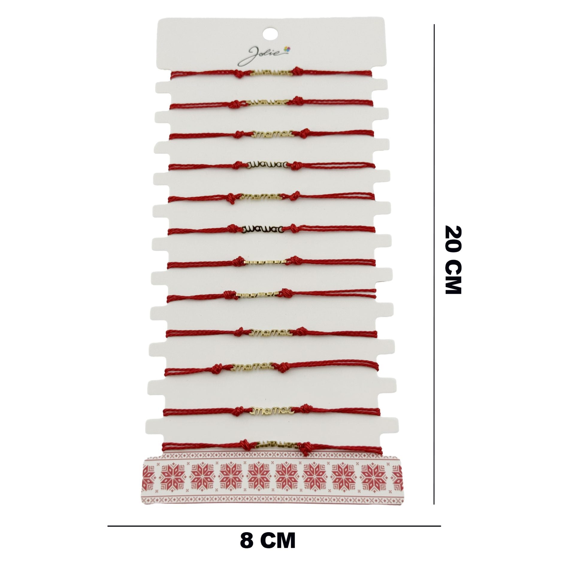 Bratara Martisor pentru Dama, Model Mama, Set 12 bucati, Pandativ din Inox Auriu, Snur Ajustabil Impletit, Rosu