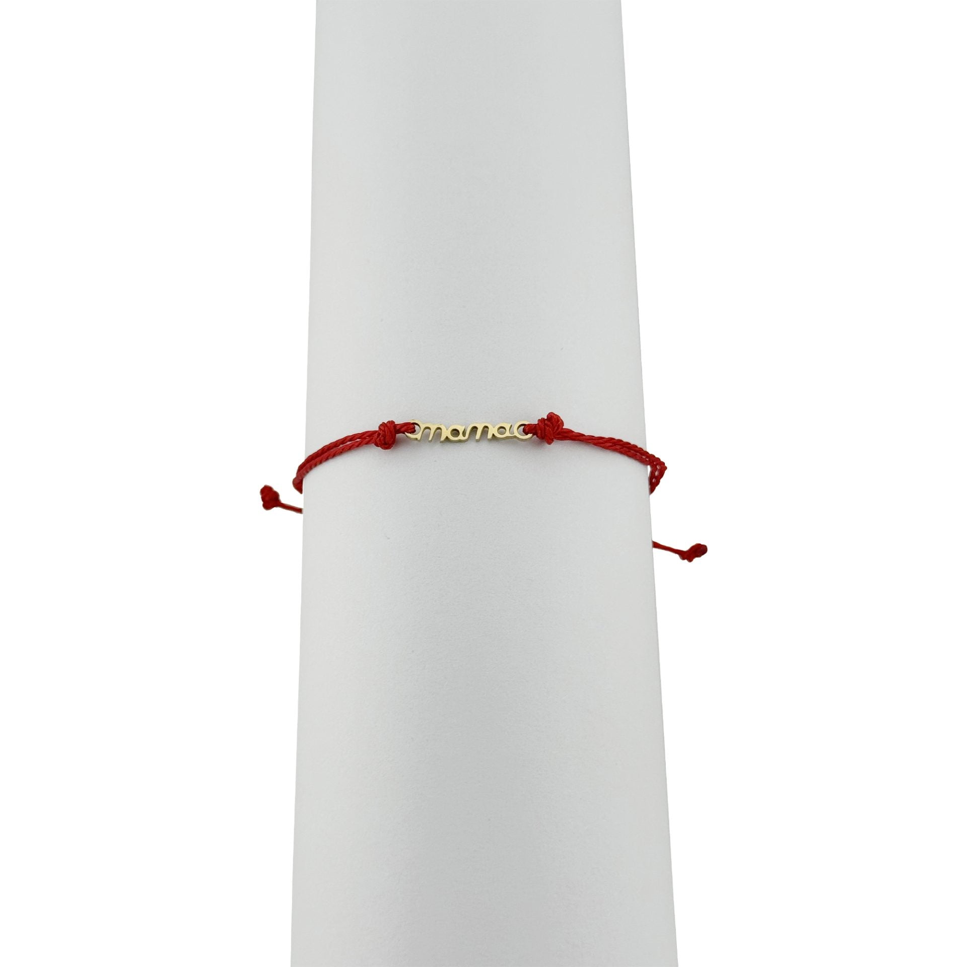 Bratara Martisor pentru Dama, Model Mama, Set 12 bucati, Pandativ din Inox Auriu, Snur Ajustabil Impletit, Rosu