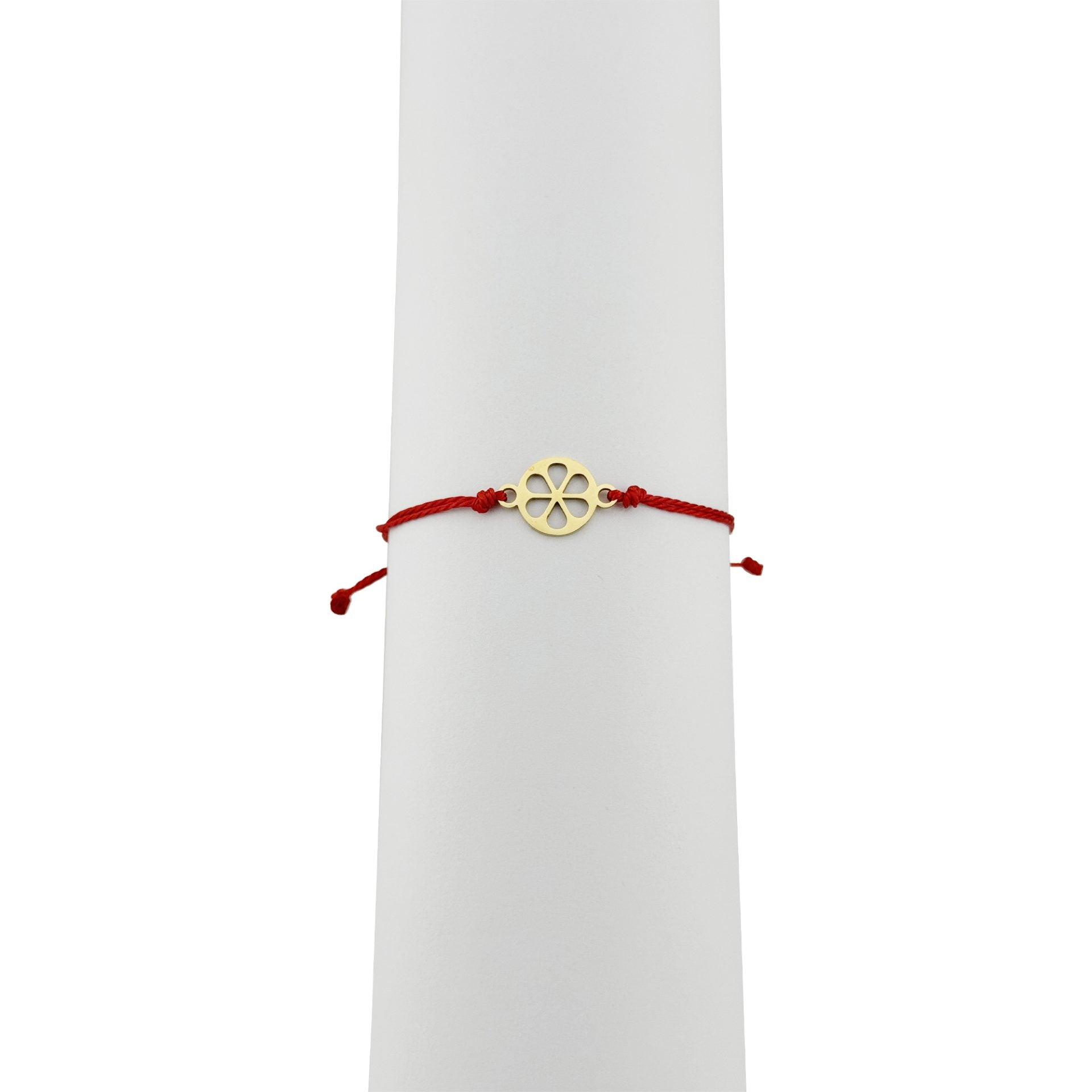 Bratara Martisor pentru Dama, Model Floare, Set 12 bucati, Pandativ din Inox Auriu, Snur Ajustabil Impletit, Rosu