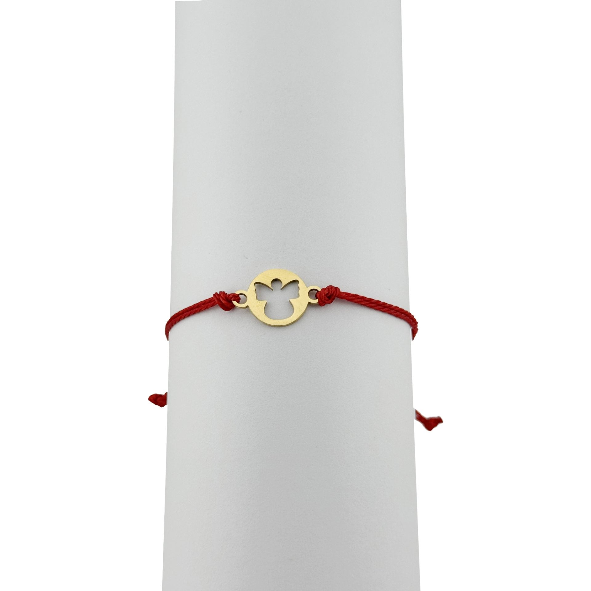 Bratara Martisor pentru Dama, Model Inger, Set 12 bucati, Pandativ din Inox Auriu, Snur Ajustabil Impletit, Rosu