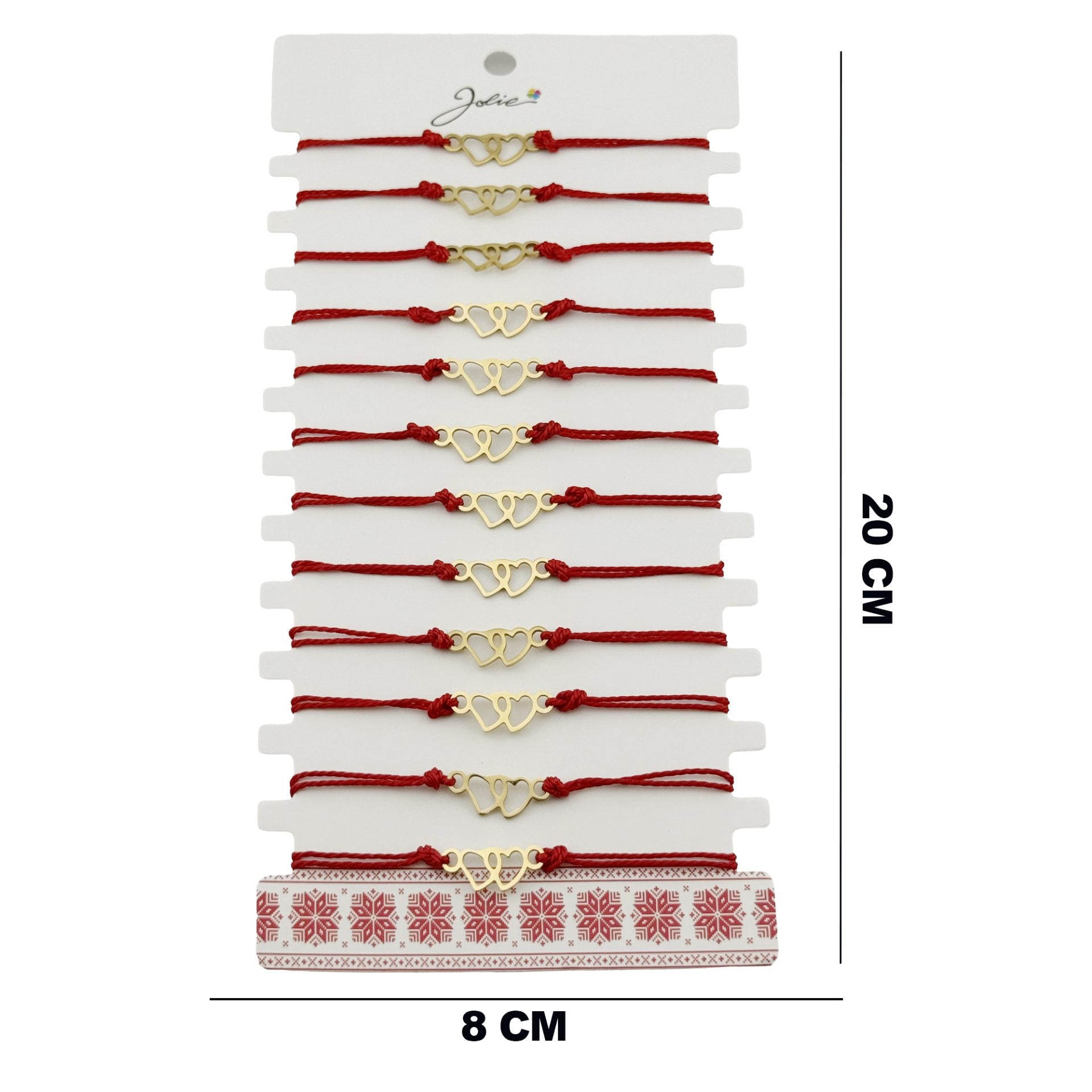 Bratara Martisor pentru Dama, Model Inima, Set 12 bucati, Pandativ din Inox Auriu, Snur Ajustabil Impletit, Rosu