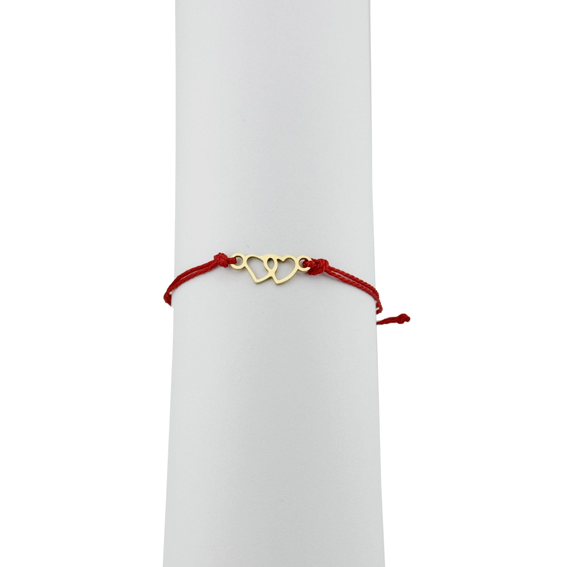 Bratara Martisor pentru Dama, Model Inima, Set 12 bucati, Pandativ din Inox Auriu, Snur Ajustabil Impletit, Rosu