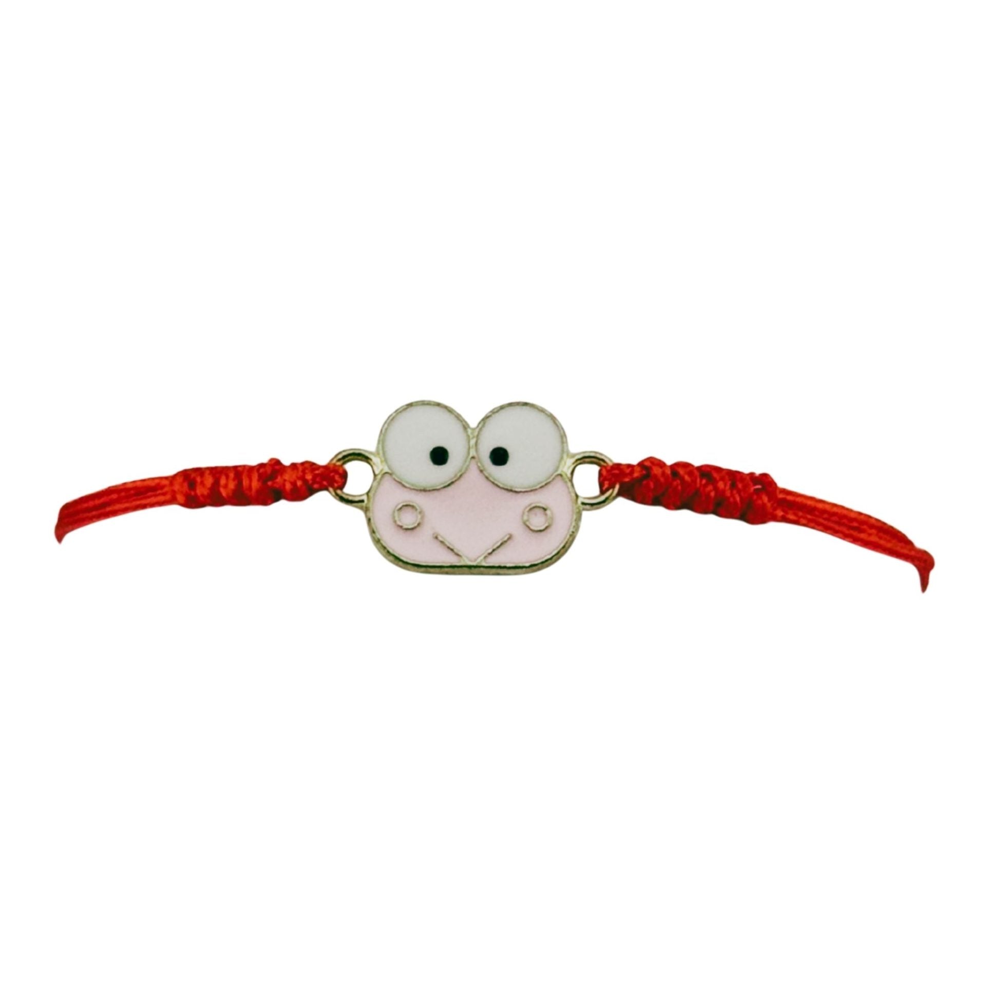 Martisor Bratara pentru Dama si Copii, Model Broscuta Vesela, Set 12 bucati, Pandantiv Emailat, Snur Reglabil, Rosu/Roz