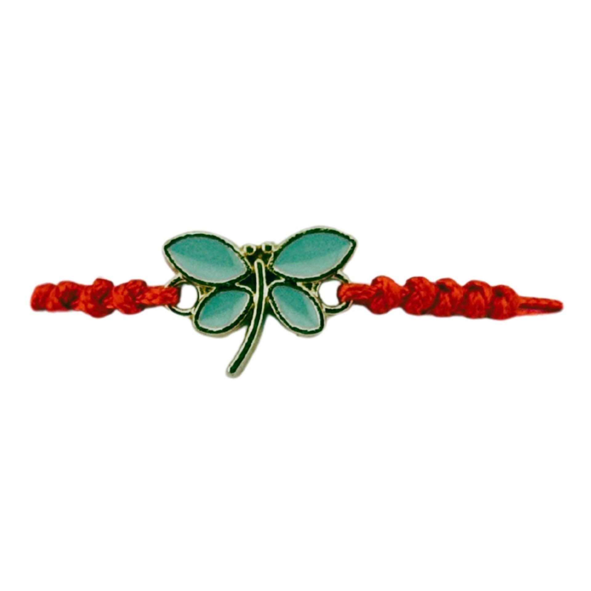 Martisor Bratara pentru Dama si Copii, Model Libelula, Set 12 bucati, Pandantiv Emailat, Snur Reglabil, Rosu