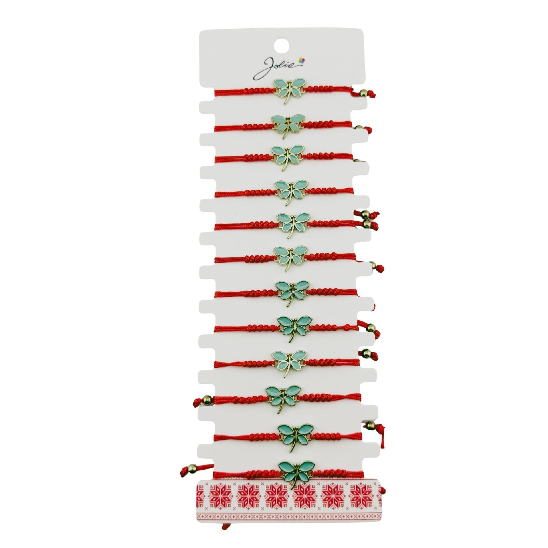 Martisor Bratara pentru Dama si Copii, Model Libelula, Set 12 bucati, Pandantiv Emailat, Snur Reglabil, Rosu
