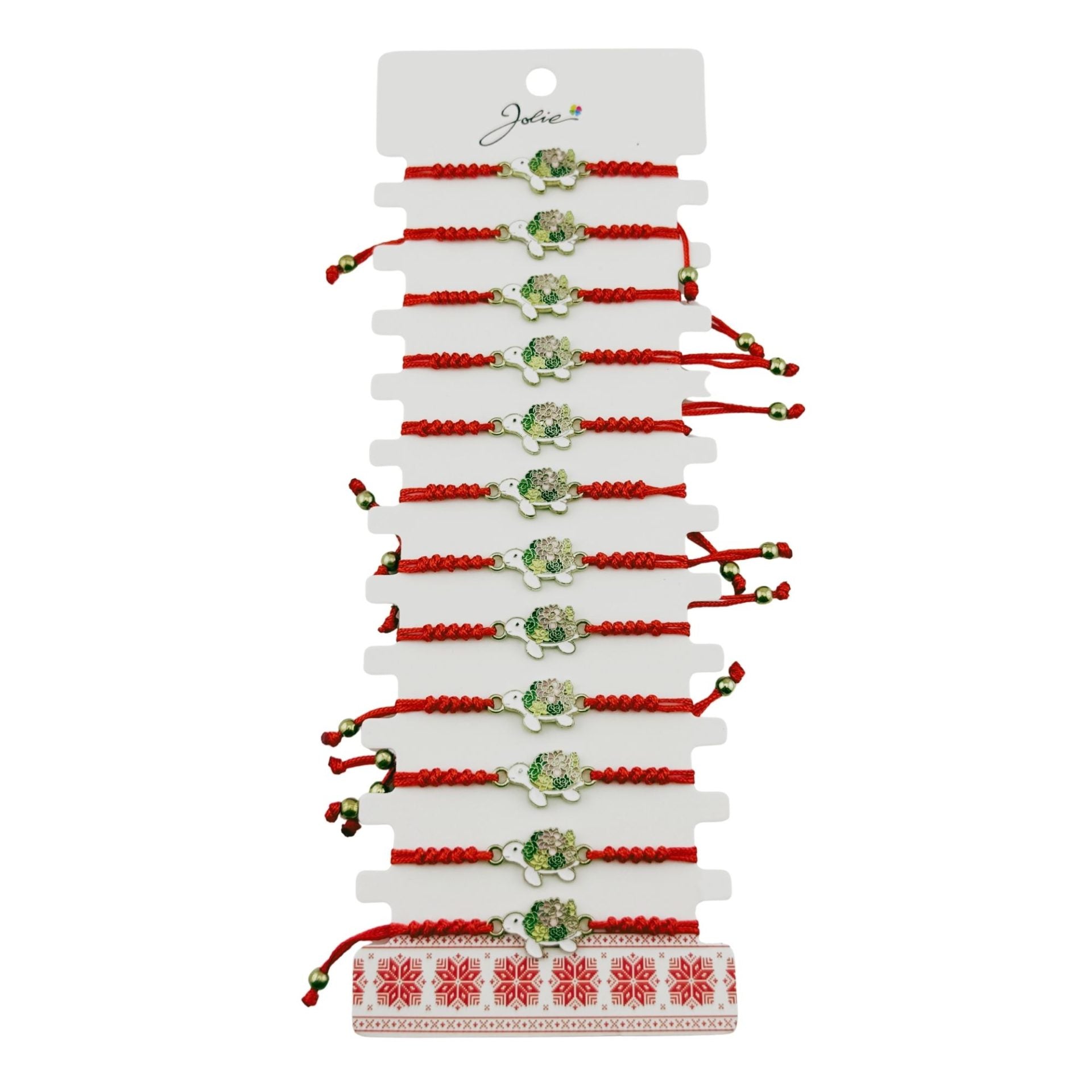 Martisor Bratara pentru Dama si Copii, Model Broscuta Testoasa cu Carapace Florala, Set 12 bucati, Pandantiv Emailat, Snur Reglabil, Rosu/Verde