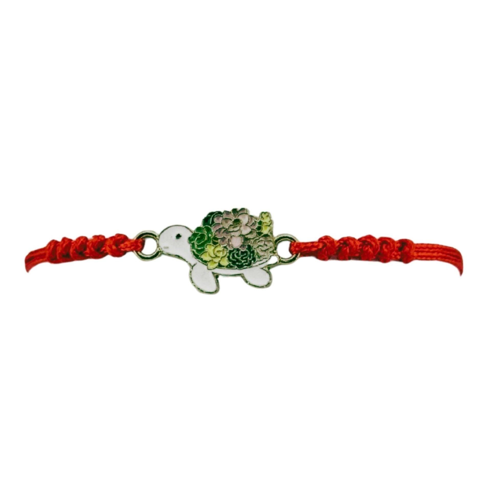 Martisor Bratara pentru Dama si Copii, Model Broscuta Testoasa cu Carapace Florala, Set 12 bucati, Pandantiv Emailat, Snur Reglabil, Rosu/Verde