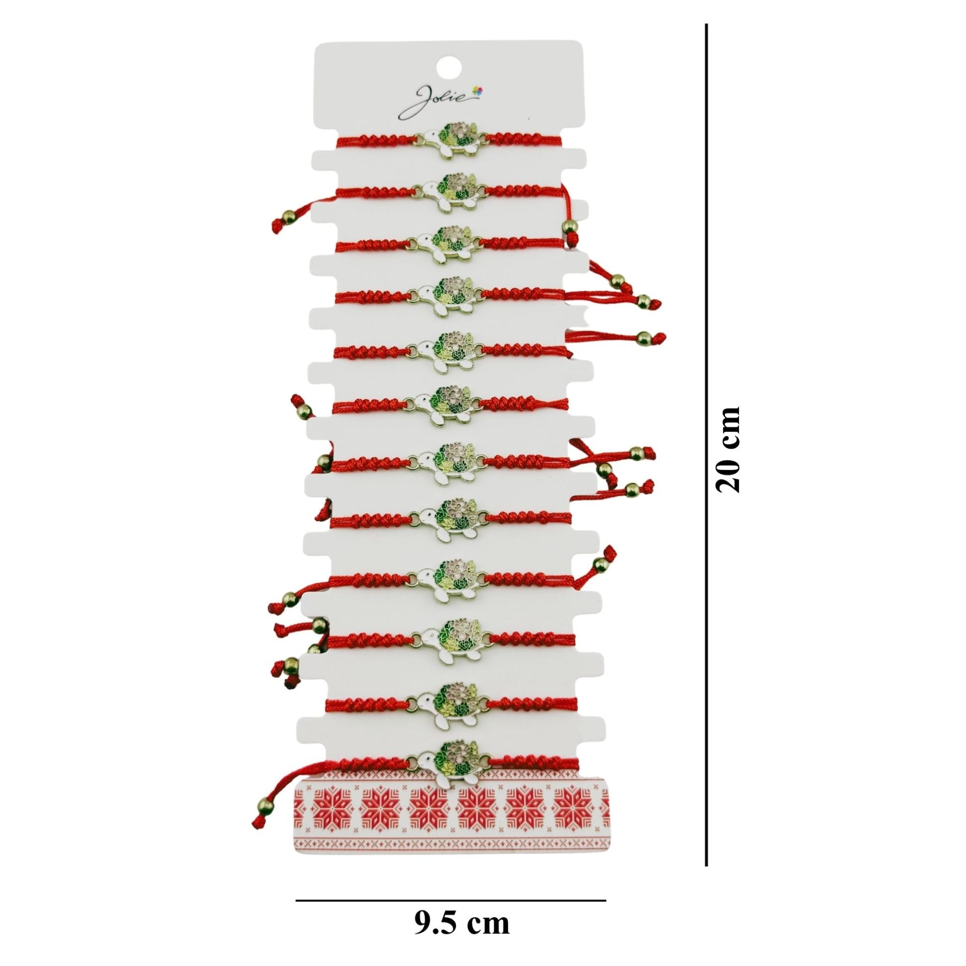 Martisor Bratara pentru Dama si Copii, Model Broscuta Testoasa cu Carapace Florala, Set 12 bucati, Pandantiv Emailat, Snur Reglabil, Rosu/Verde