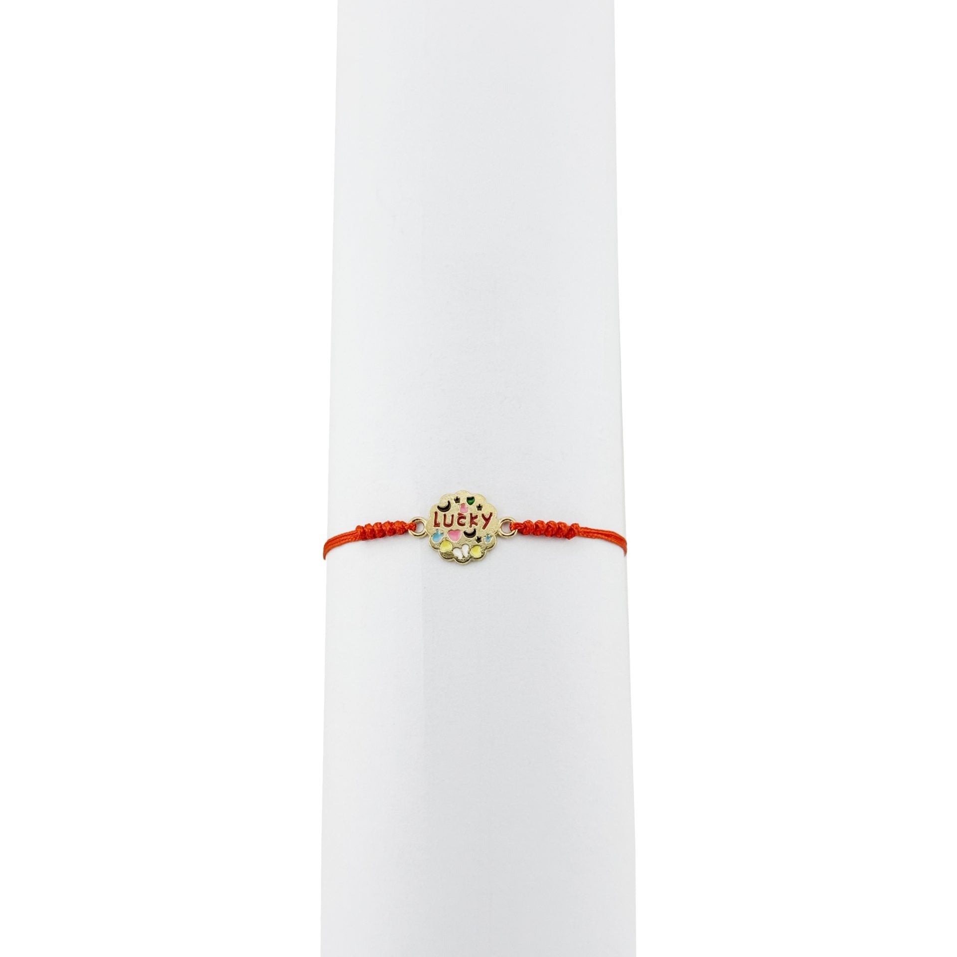 Bratara Martisor pentru Dama, Model Lucky, Set 12 bucati, Pandativ din Inox Auriu, Snur Ajustabil Impletit, Rosu