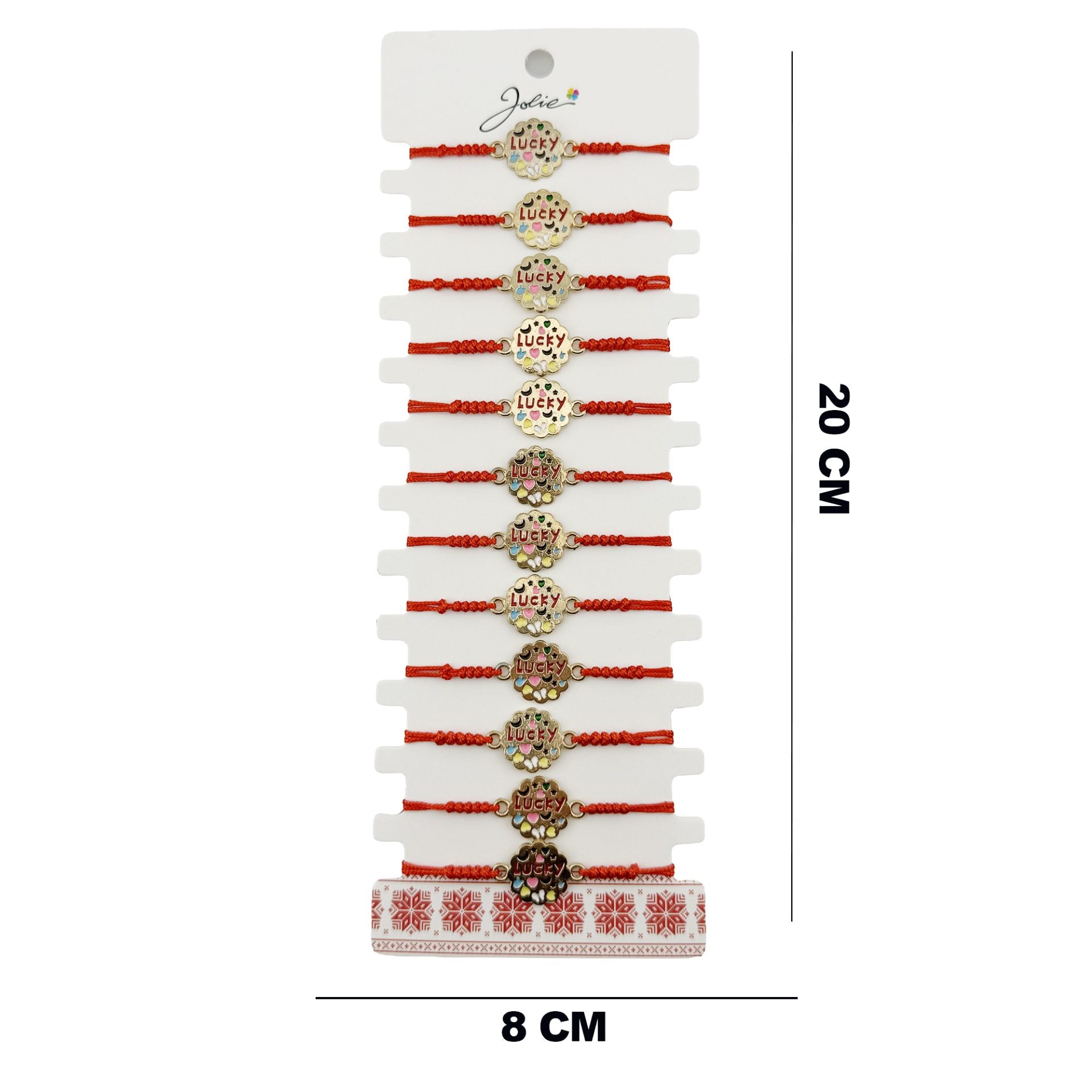 Bratara Martisor pentru Dama, Model Lucky, Set 12 bucati, Pandativ din Inox Auriu, Snur Ajustabil Impletit, Rosu