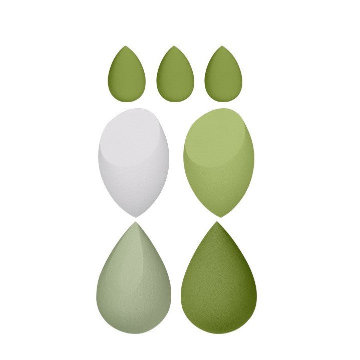 Bureti de Machiaj, Set Premium 7 bucati, Burete pentru Pudra de Machiaj, Forma Ovala, Poliuretan hidrofil, Verde