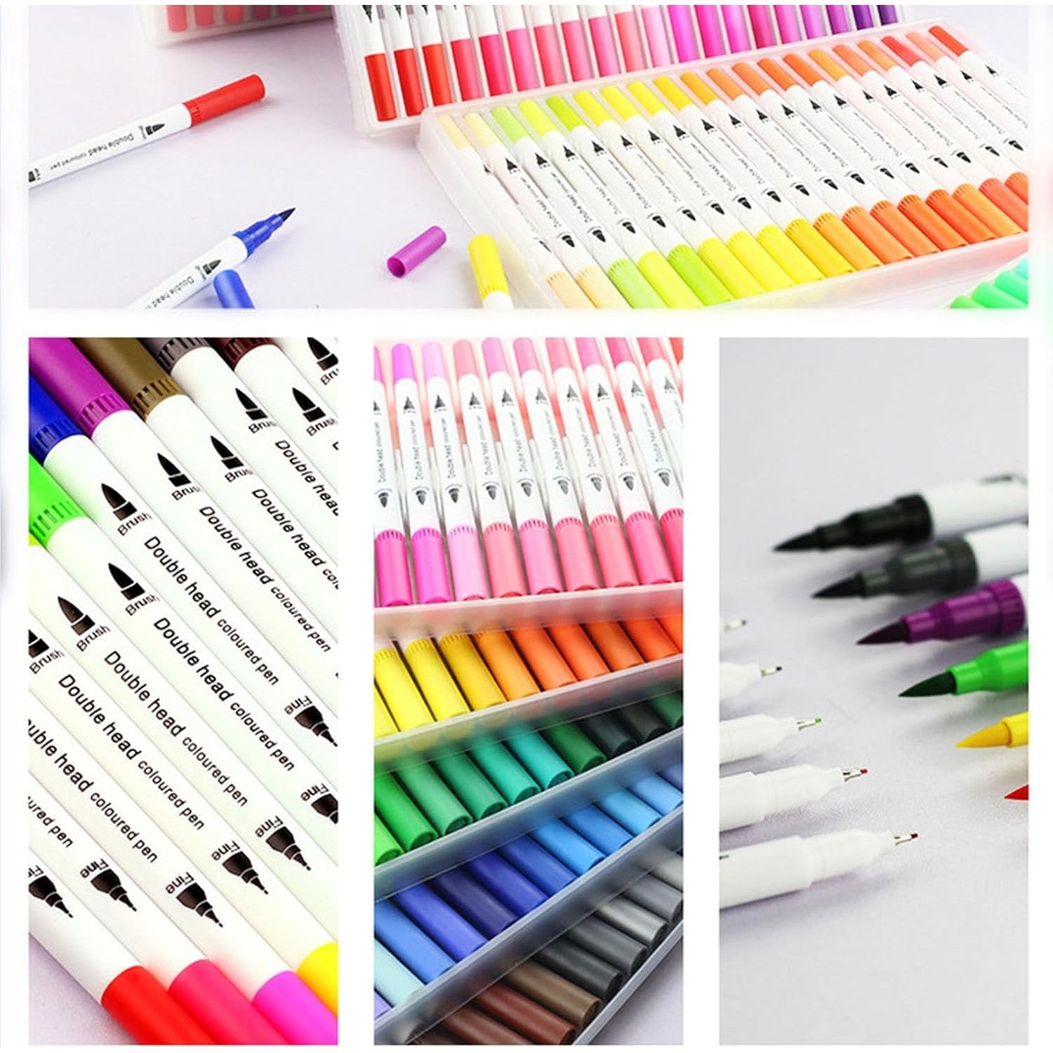 Set Carioci pe Baza de Apa, Flippy, 2 in 1, pentru Pictura, Caligrafie, 72 Culori, Penar Negru, Corp Carioca Alb, 24.5 x 18.5 x 5 cm, Multicolor