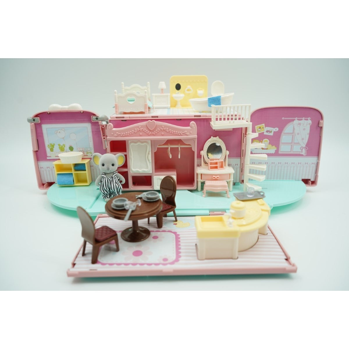 Set casa de papusi tip van, 2 in 1 autobuz si casa, 43 accesorii si mobilier, +3 ani, roz