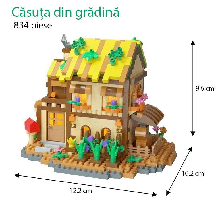 Set constructie, Forest Log Cabin, din ABS, Model Casuta din Gradina, 834 piese, 12.2x10.2x9.6 cm, Multicolor