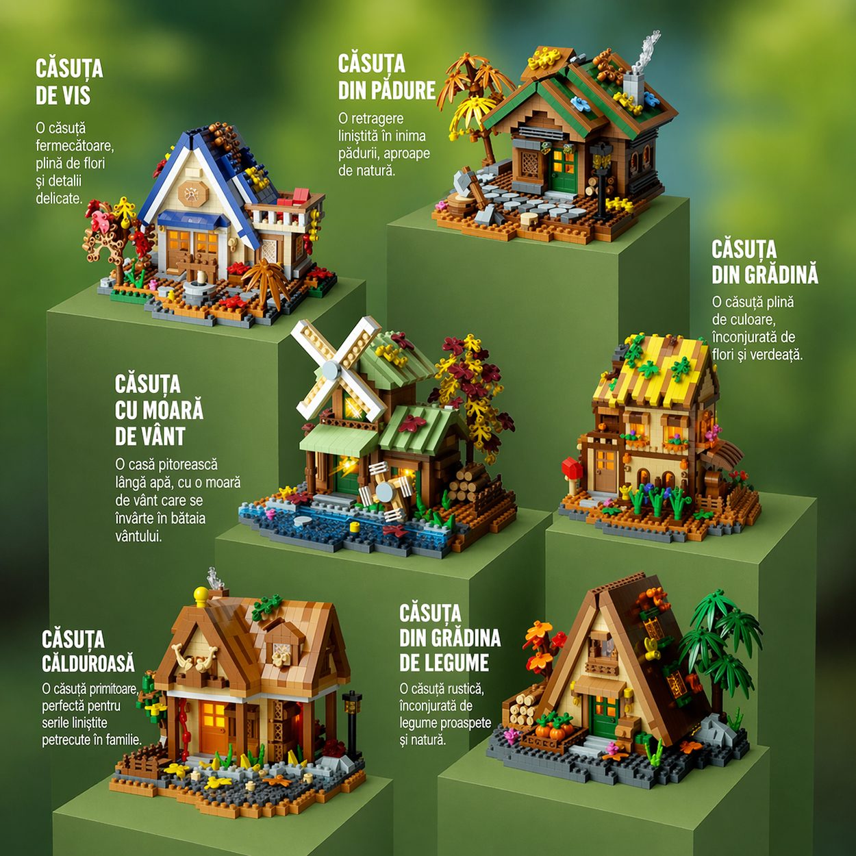 Set constructie, Forest Log Cabin, din ABS, Model Casuta din Gradina, 834 piese, 12.2x10.2x9.6 cm, Multicolor