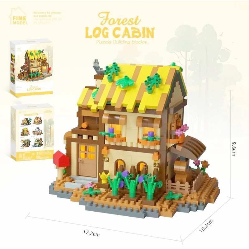 Set constructie, Forest Log Cabin, din ABS, Model Casuta din Gradina, 834 piese, 12.2x10.2x9.6 cm, Multicolor