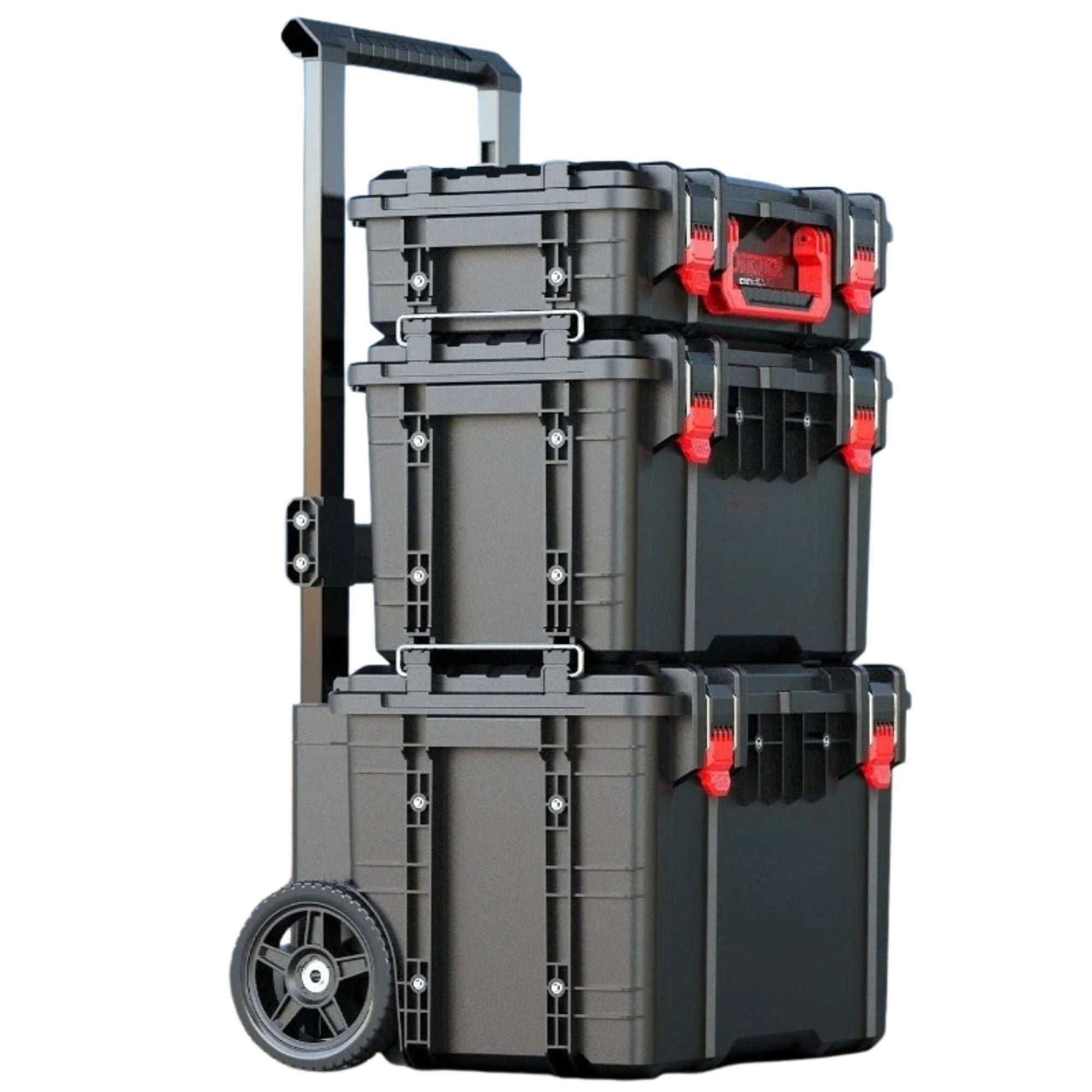 Set Cutii pentru Scule, Flippy, Organizator pe Roti tip Troller, 3 Piese, Modular, Maner Telescopic, Protectie IP65, 56 x 47.5 x 65 cm, Negru