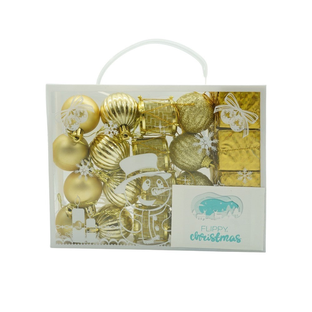 Set de 20 ornamente de brad, de tip Glob, Auriu, din polistiren, cu finisaj sclipitor , cutie 4 cm adancime x 20 cm lungime x 16 cm inaltime