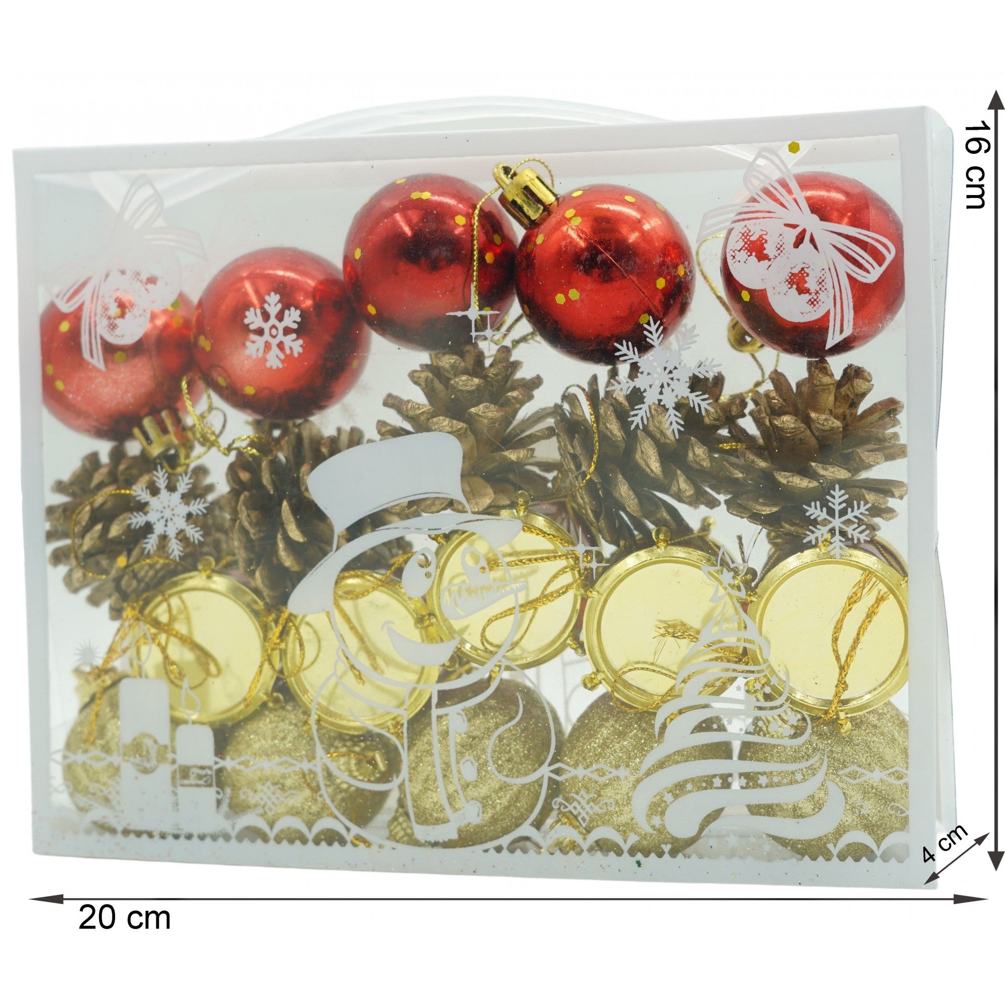 Set de 20 ornamente de brad, de tip Glob, Multicolor, din polistiren, cu finisaj sclipitor , cutie 4 cm adancime x 20 cm lungime x 16 cm inaltime