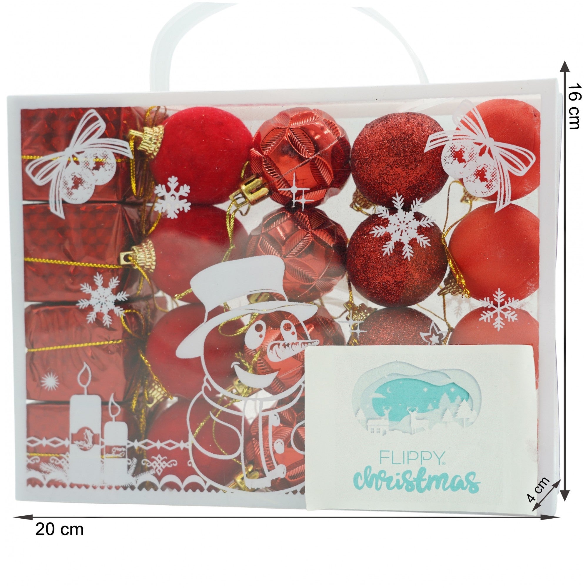 Set de 20 ornamente de brad, de tip Glob, Rosu, din polistiren, cu finisaj sclipitor , cutie 4 cm adancime x 20 cm lungime x 16 cm inaltime