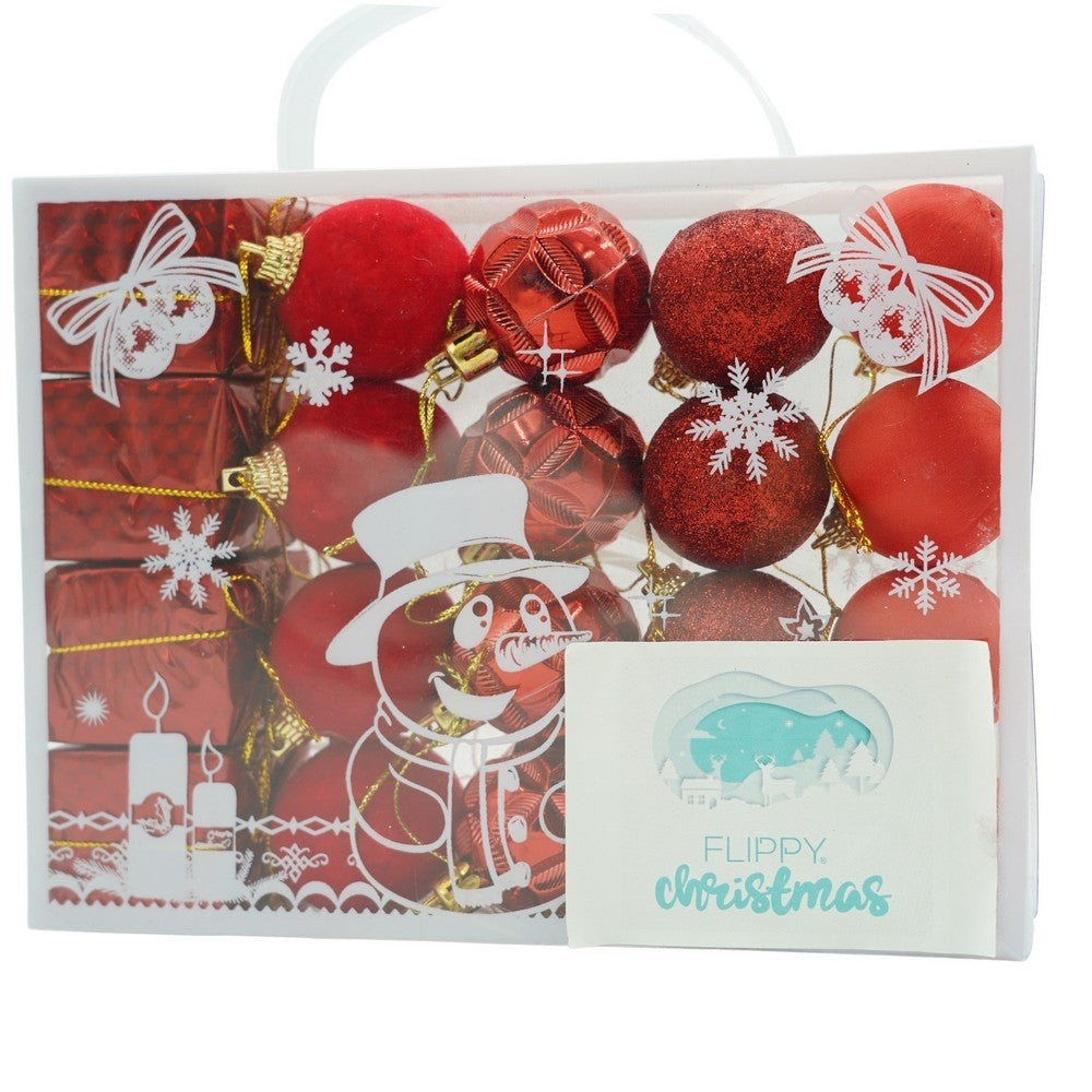 Set de 20 ornamente de brad, de tip Glob, Rosu, din polistiren, cu finisaj sclipitor , cutie 4 cm adancime x 20 cm lungime x 16 cm inaltime