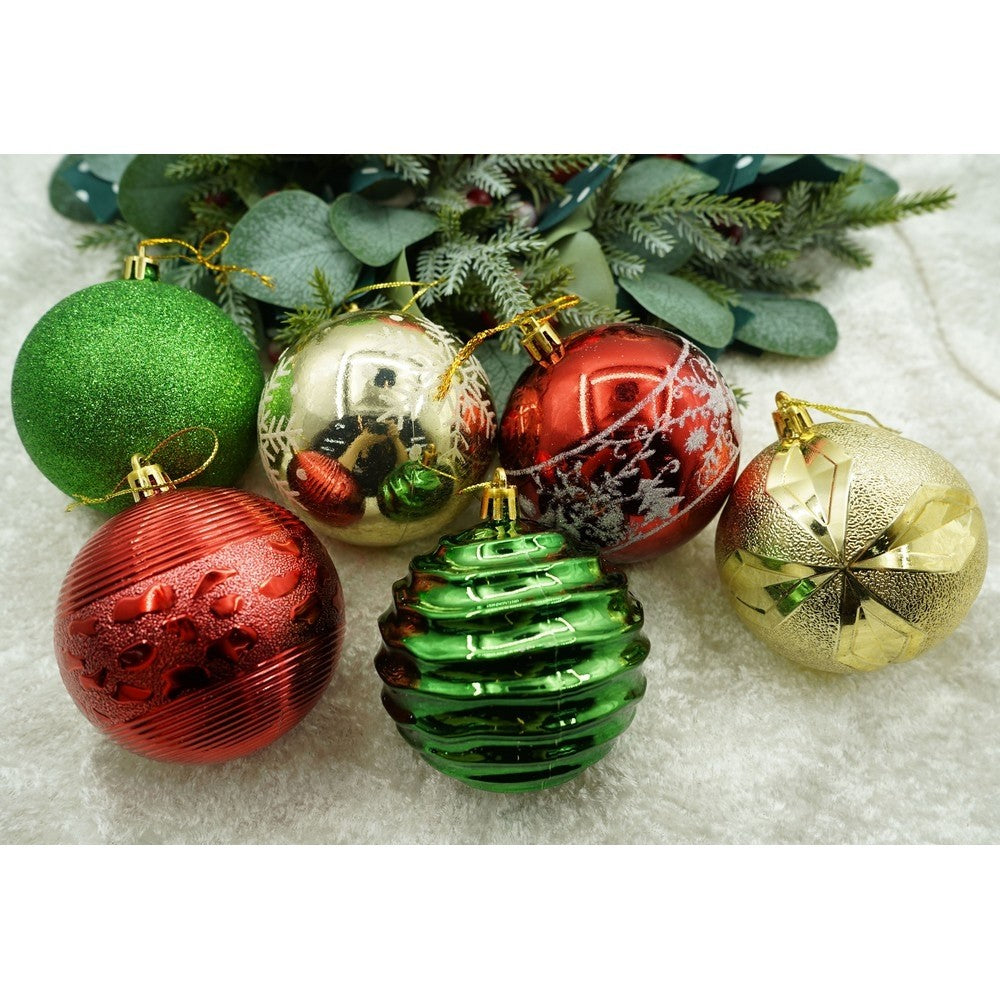 Set de 24 ornamente de brad, de tip Glob, Multicolor, cu ø de 8 cm, din plastic, cu finisaj sclipitor , cutie 19 cm lungime x 42 cm inaltime x 19 cm adancime