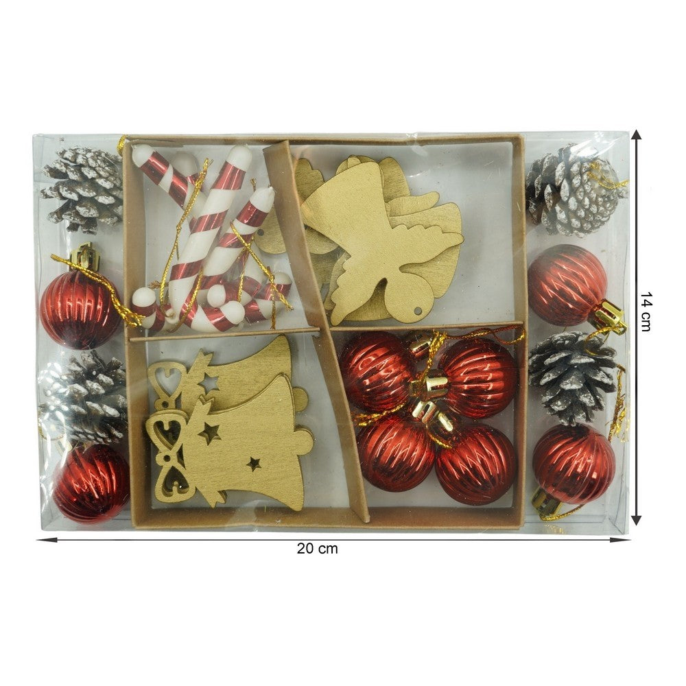 Set de 24 ornamente de brad, de tip Glob, Multicolor, din polistiren, cu finisaj sclipitor , cutie 3 cm adancime x 20 cm lungime x 14 cm inaltime