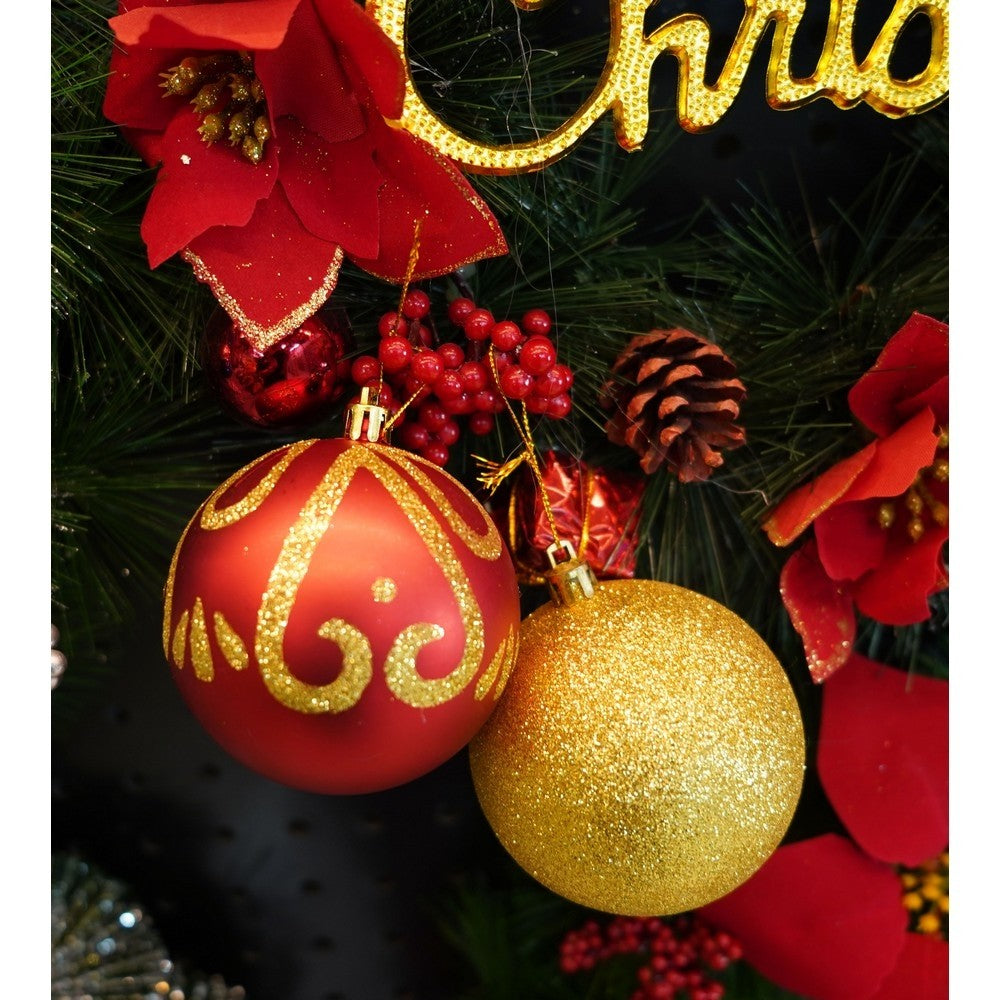 Set de 24 ornamente de brad, de tip Glob, Rosu/ Auriu, cu ø de 8 cm, din plastic, cu finisaj sclipitor , cutie 19 cm lungime x 42 cm inaltime x 19 cm adancime