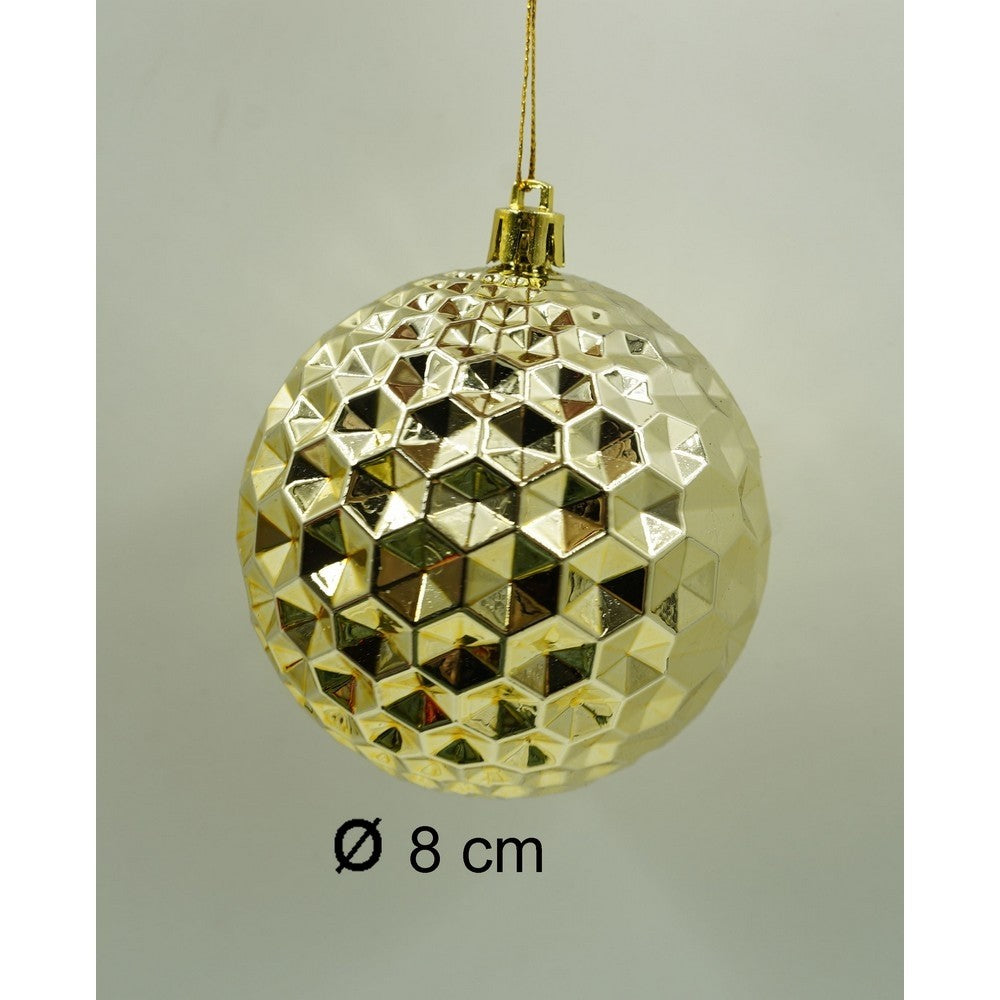 Set de 24 ornamente de brad, de tip Glob, Rosu/ Auriu, cu ø de 8 cm, din plastic, cu finisaj sclipitor , cutie 19 cm lungime x 42 cm inaltime x 19 cm adancime
