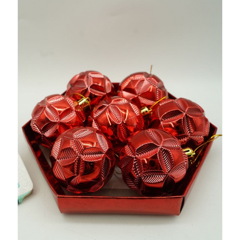 Set de 28 ornamente de brad, de tip Glob, Rosu, din polistiren, cu finisaj sclipitor , cutie 18 cm adancime x 22 cm inaltime x 18 cm lungime)
