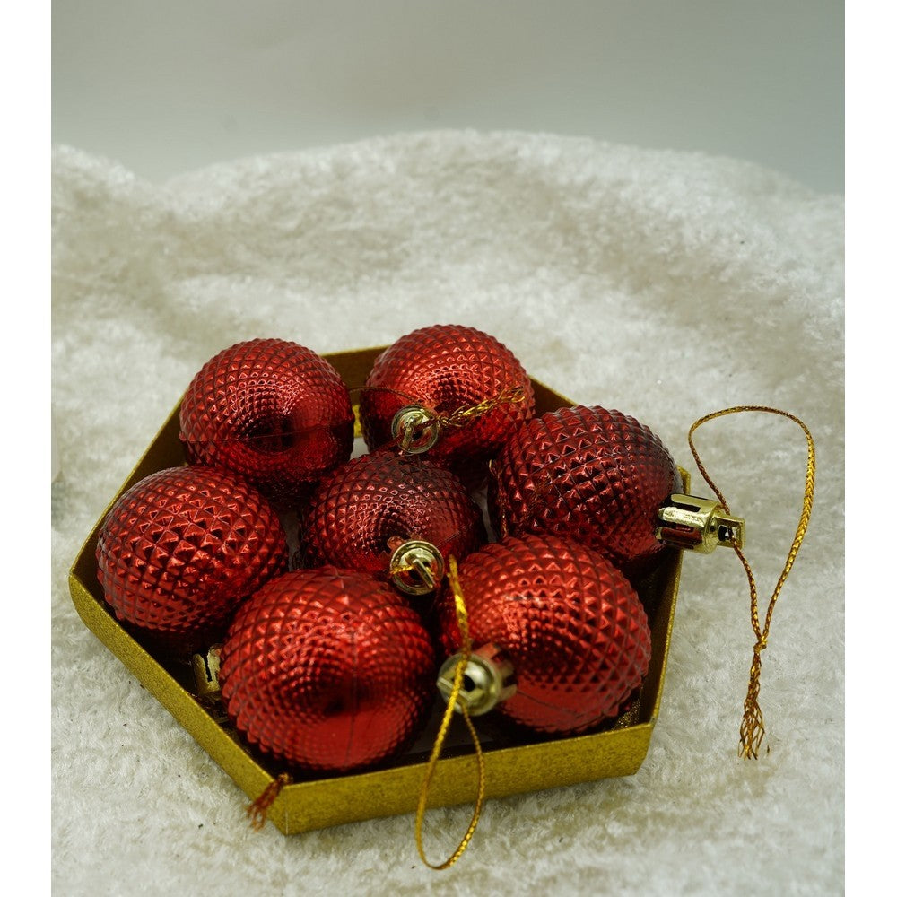 Set de 35 ornamente de brad, de tip Glob, Rosu/ Auriu, din polistiren, cu finisaj sclipitor , cutie 11 cm adancime x 19 cm inaltime x 11 cm lungime)